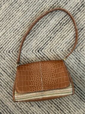 Y2K Vintage Liz Claiborne Brown Croc-Embossed Faux Leather Shoulder Bag